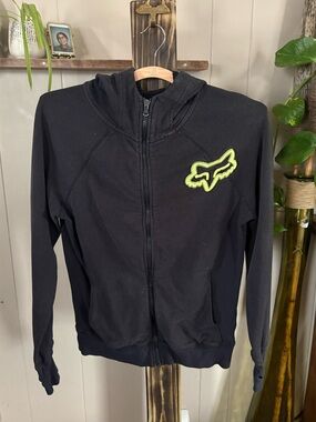 Fox Racing Black Zip Hoodie with Lime Logo
